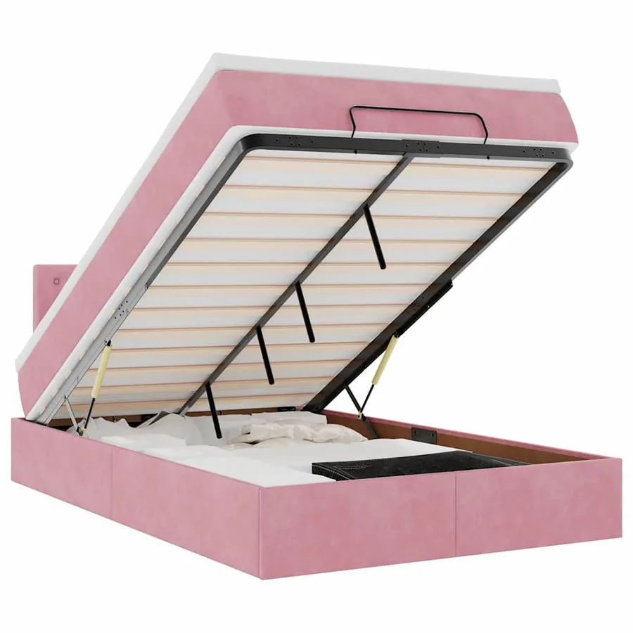 Cadre de lit ottoman avec matelas rose 120x200 cm velours - 2
