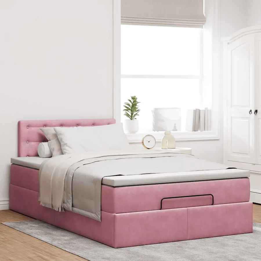 Cadre de lit ottoman avec matelas rose 120x200 cm velours - 3