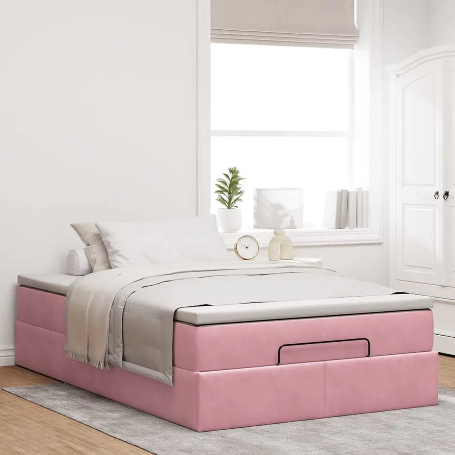 Cadre de lit ottoman avec matelas rose 120x200 cm velours - 3