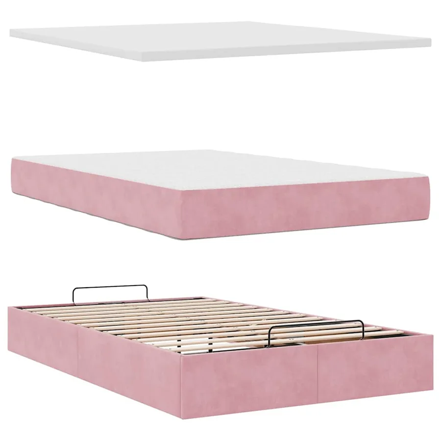 Cadre de lit ottoman avec matelas rose 120x200 cm velours - 8