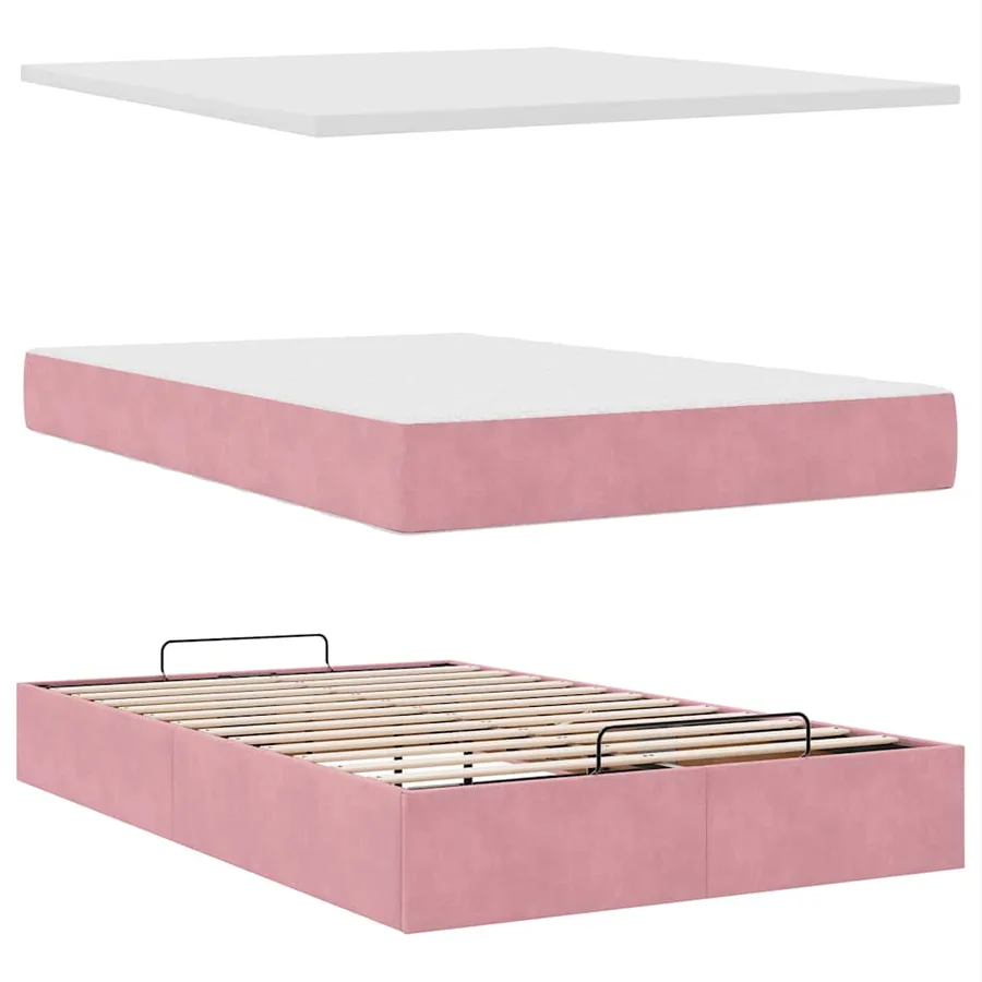 Cadre de lit ottoman avec matelas rose 120x200 cm velours - 12