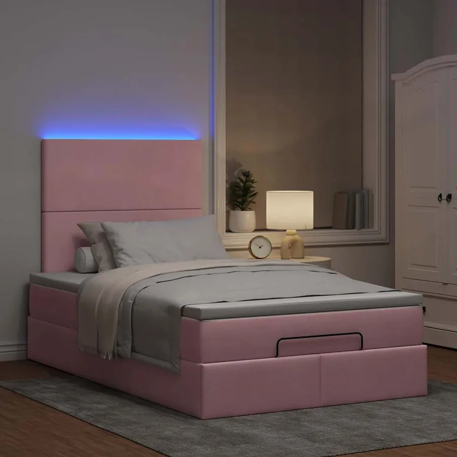 Cadre de lit ottoman avec matelas rose 120x200 cm velours - 3