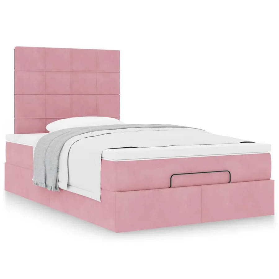 Cadre de lit ottoman avec matelas rose 120x200 cm velours - 4