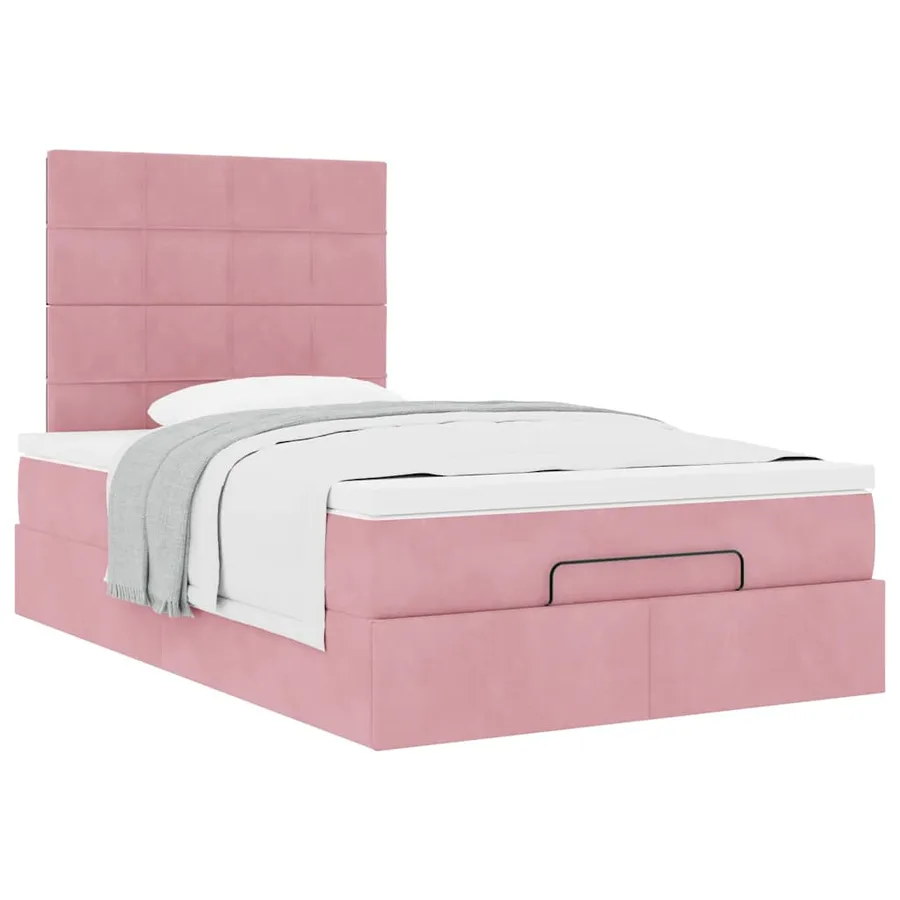 Cadre de lit ottoman avec matelas rose 120x200 cm velours - 5