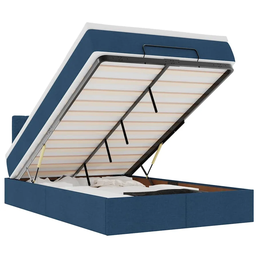 Lit ottoman avec matelas et LED bleu 120x190 cm tissu - 2