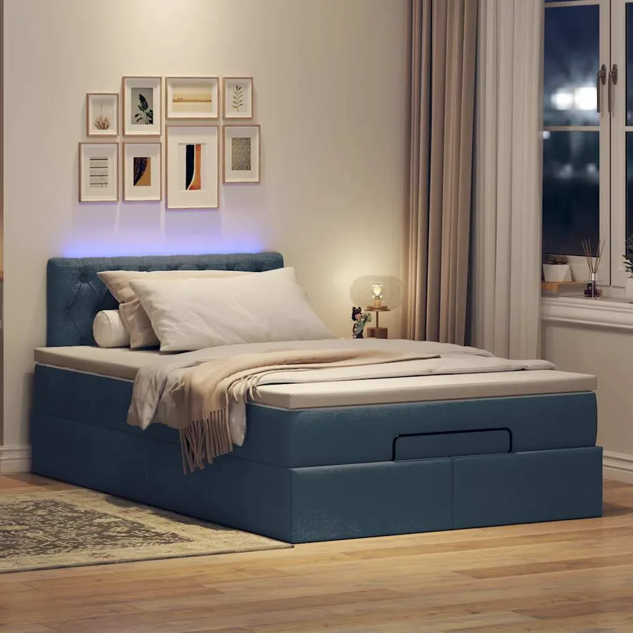 Lit ottoman avec matelas et LED bleu 120x190 cm tissu - 3