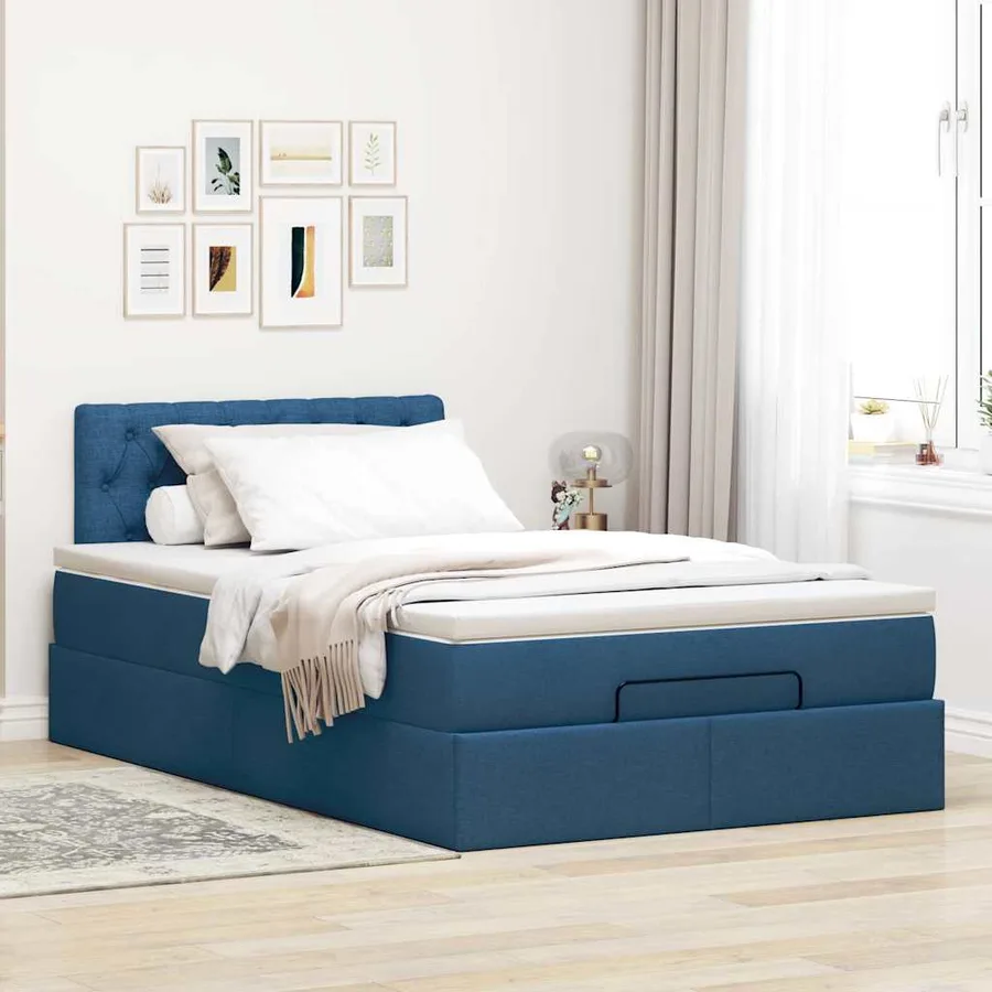 Lit ottoman avec matelas et LED bleu 120x190 cm tissu - 4