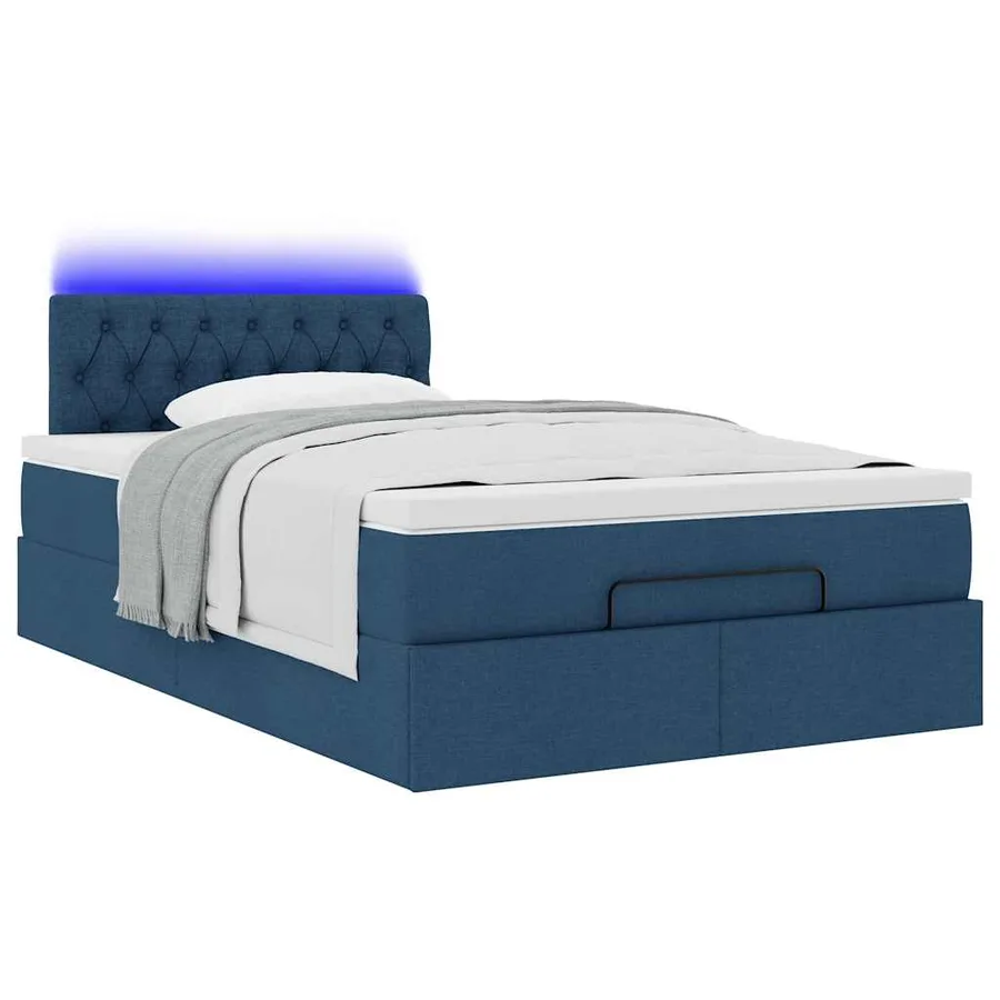 Lit ottoman avec matelas et LED bleu 120x190 cm tissu - 6