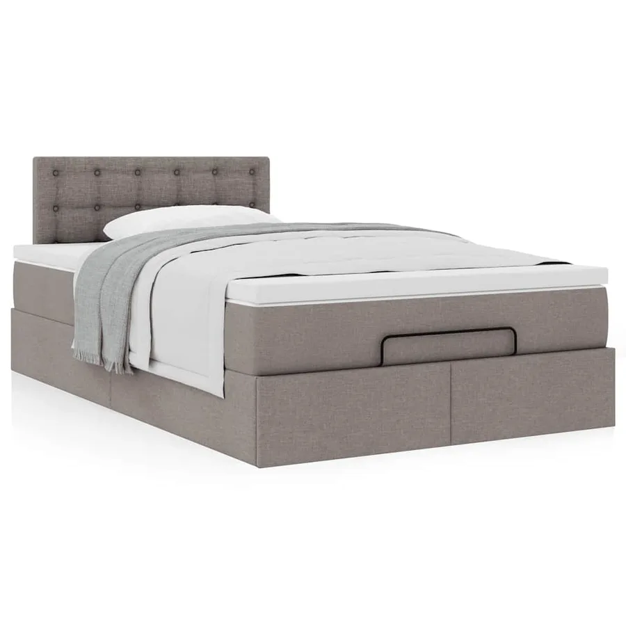 Cadre de lit ottoman avec matelas taupe 120x190 cm tissu - 4