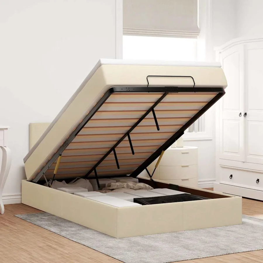 Lit ottoman avec matelas et LED crème 120x190 cm tissu