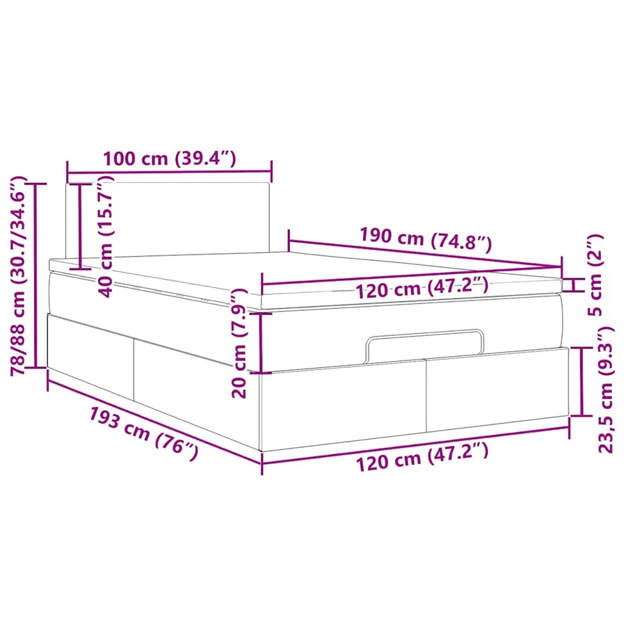 Lit ottoman avec matelas et LED crème 120x190 cm tissu - 18