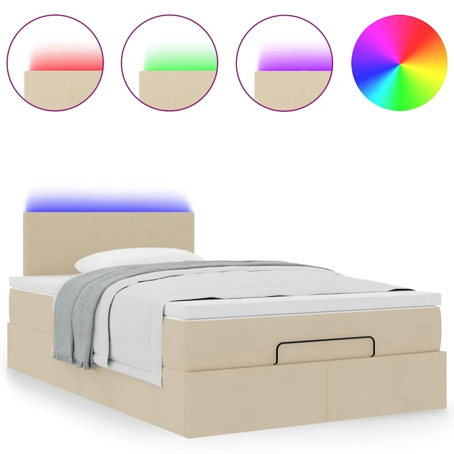 Lit ottoman avec matelas et LED crème 120x190 cm tissu - 5