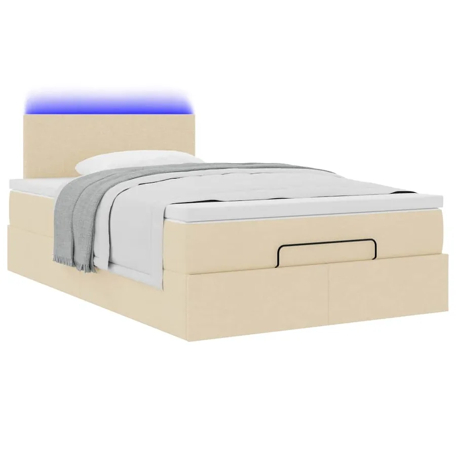Lit ottoman avec matelas et LED crème 120x190 cm tissu - 6