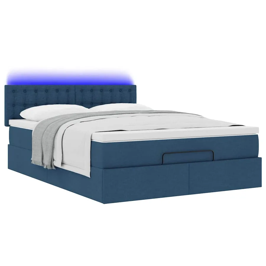 Cadre de lit ottoman avec matelas bleu 140x200 cm tissu - 6