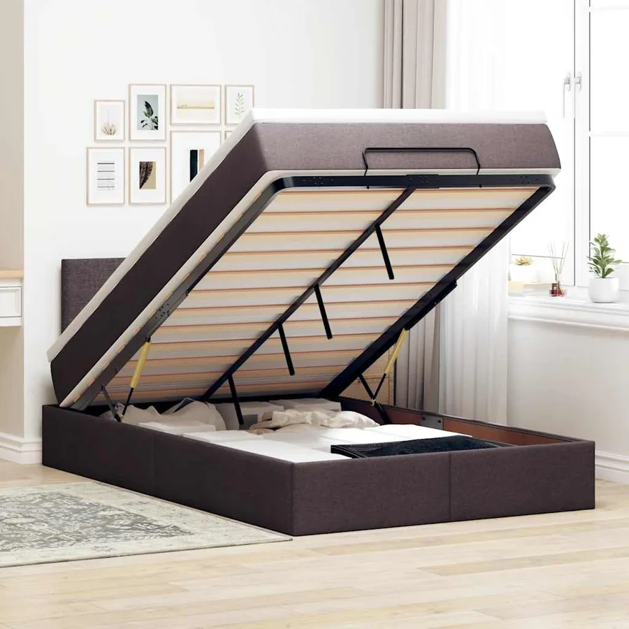 Cadre de lit ottoman avec matelas marron foncé 120x190 cm tissu