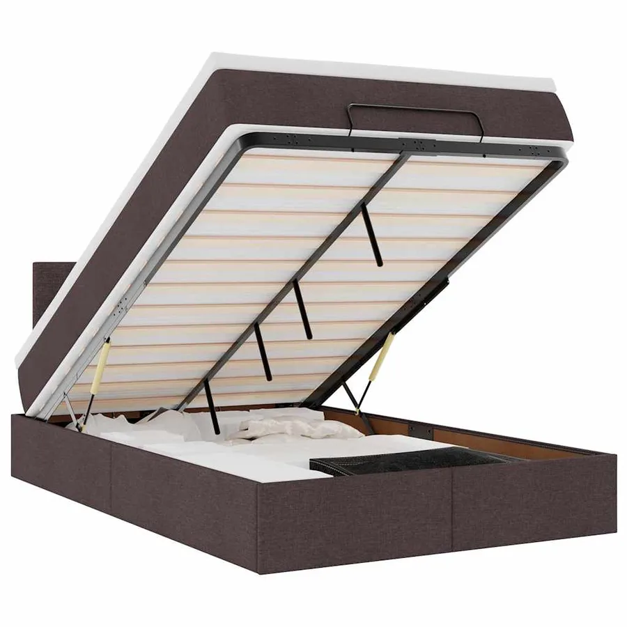 Cadre de lit ottoman avec matelas marron foncé 120x190 cm tissu - 2