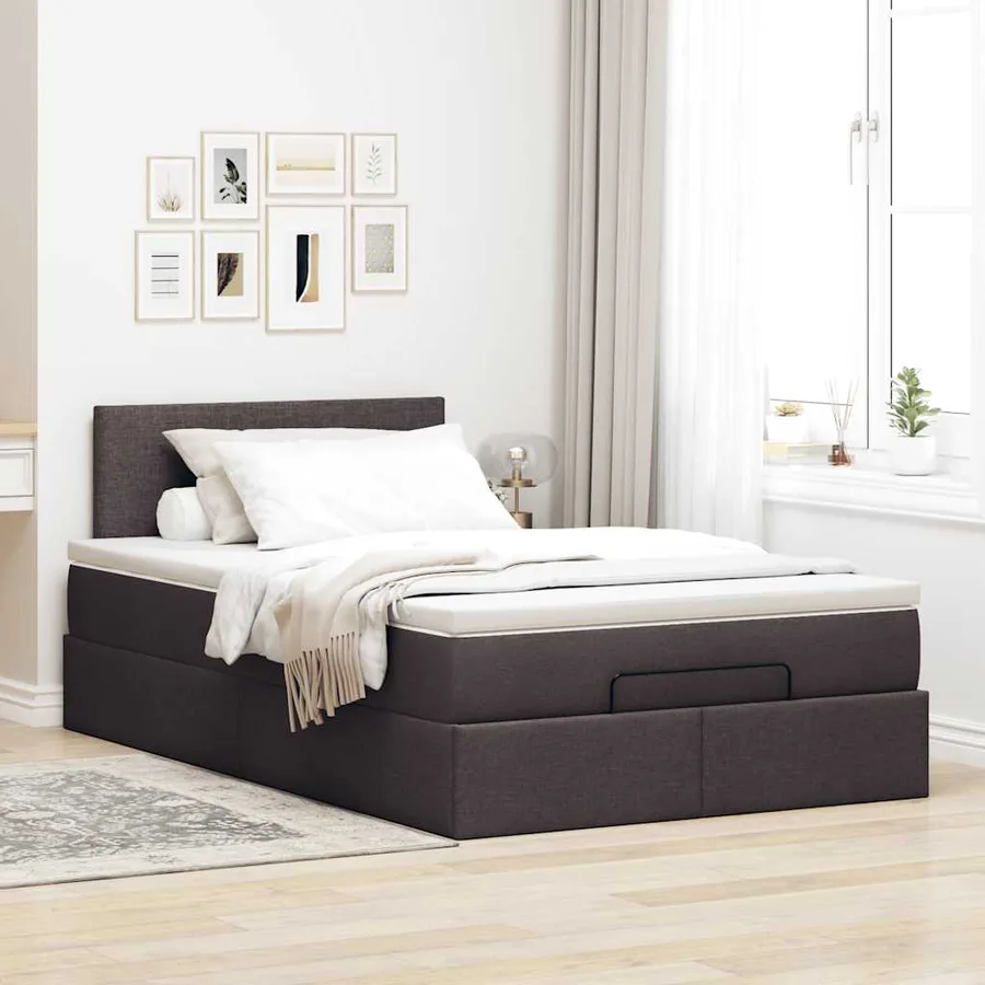 Cadre de lit ottoman avec matelas marron foncé 120x190 cm tissu - 4