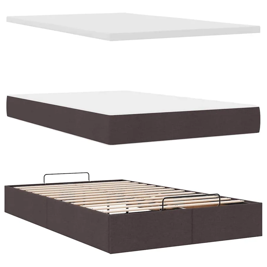 Cadre de lit ottoman avec matelas marron foncé 120x190 cm tissu - 9