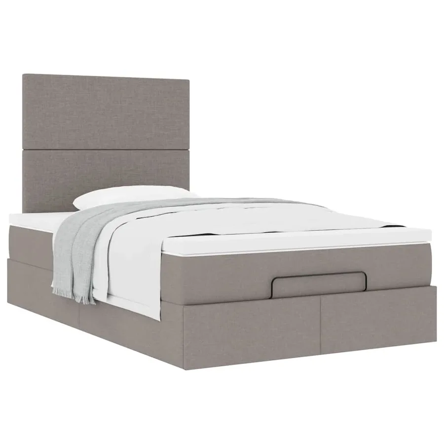 Cadre de lit ottoman avec matelas taupe 120x190 cm tissu - 5
