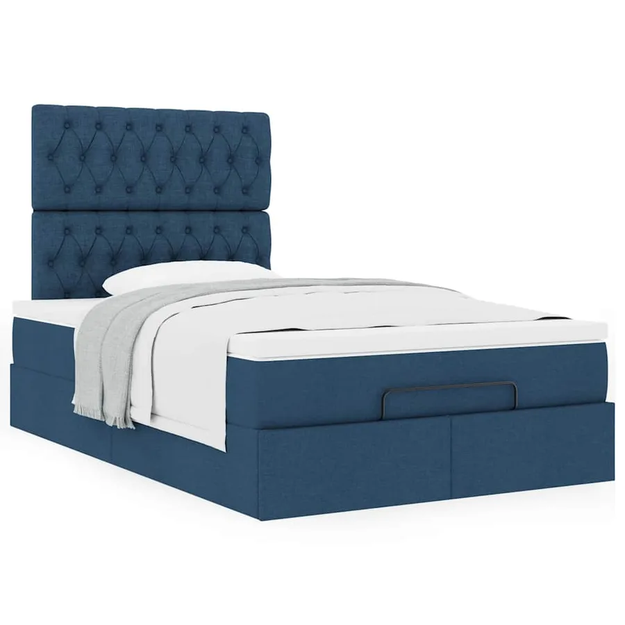Cadre de lit ottoman avec matelas bleu 120x190 cm tissu - 4