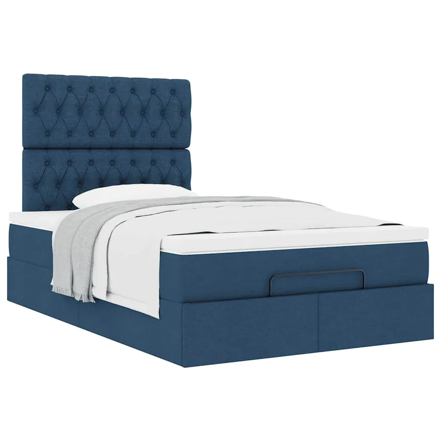 Cadre de lit ottoman avec matelas bleu 120x190 cm tissu - 5