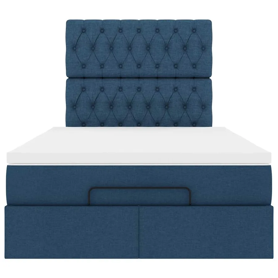 Cadre de lit ottoman avec matelas bleu 120x190 cm tissu - 7