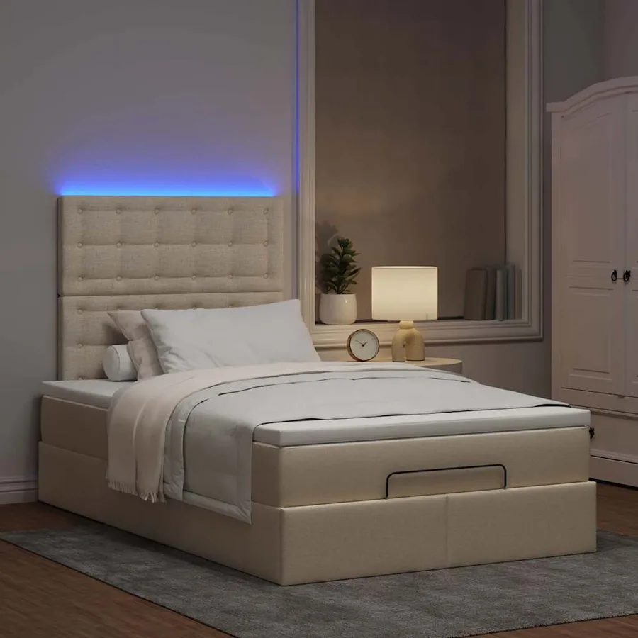 Cadre de lit ottoman avec matelas crème 120x190 cm tissu - 3