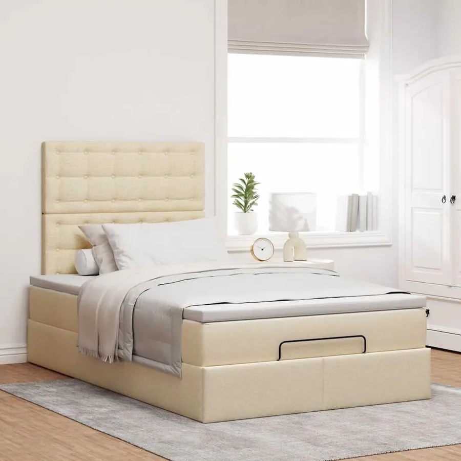 Cadre de lit ottoman avec matelas crème 120x190 cm tissu - 4