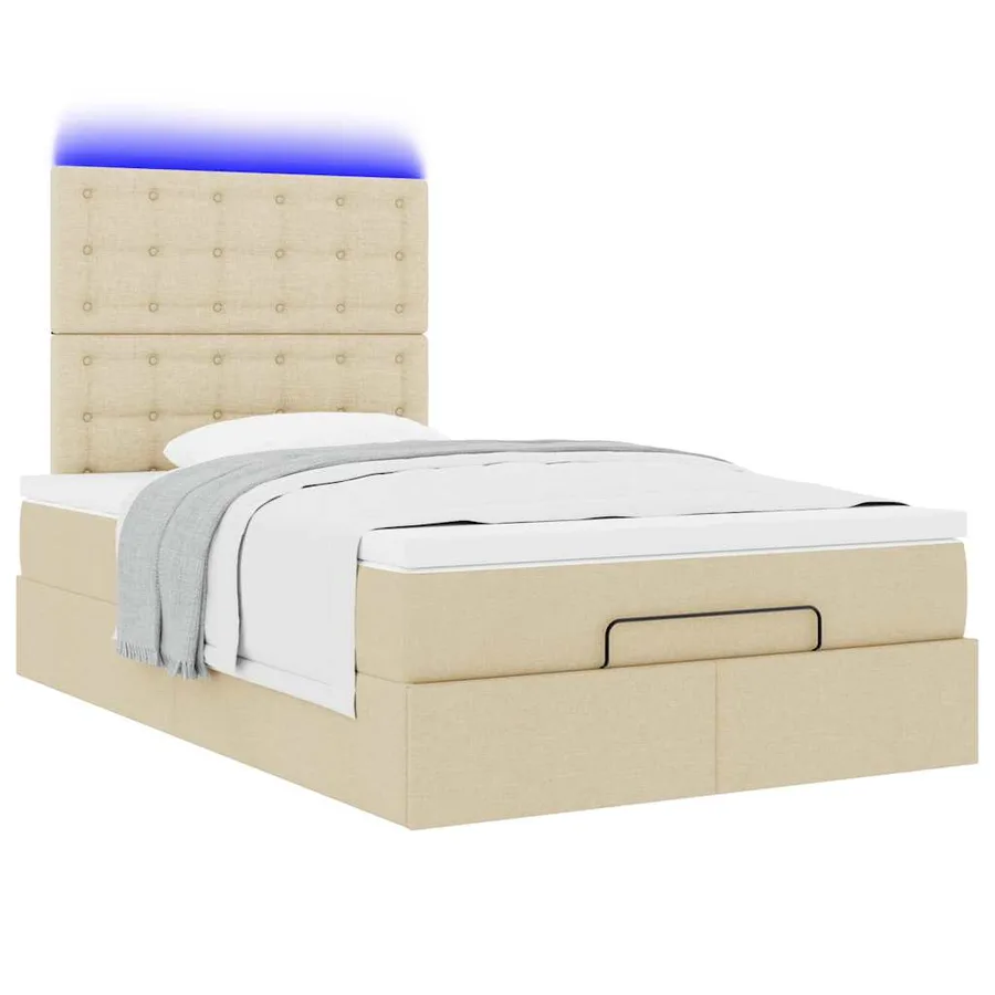 Cadre de lit ottoman avec matelas crème 120x190 cm tissu - 6