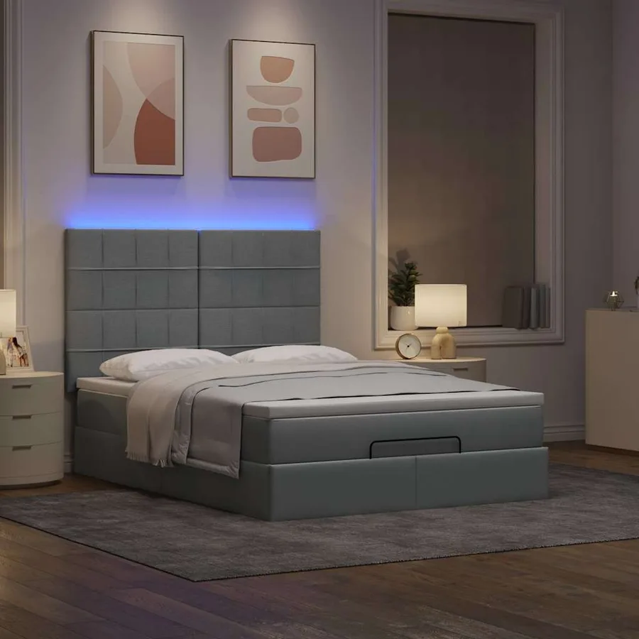 Cadre de lit ottoman et matelas gris clair 140x200 cm tissu - 3