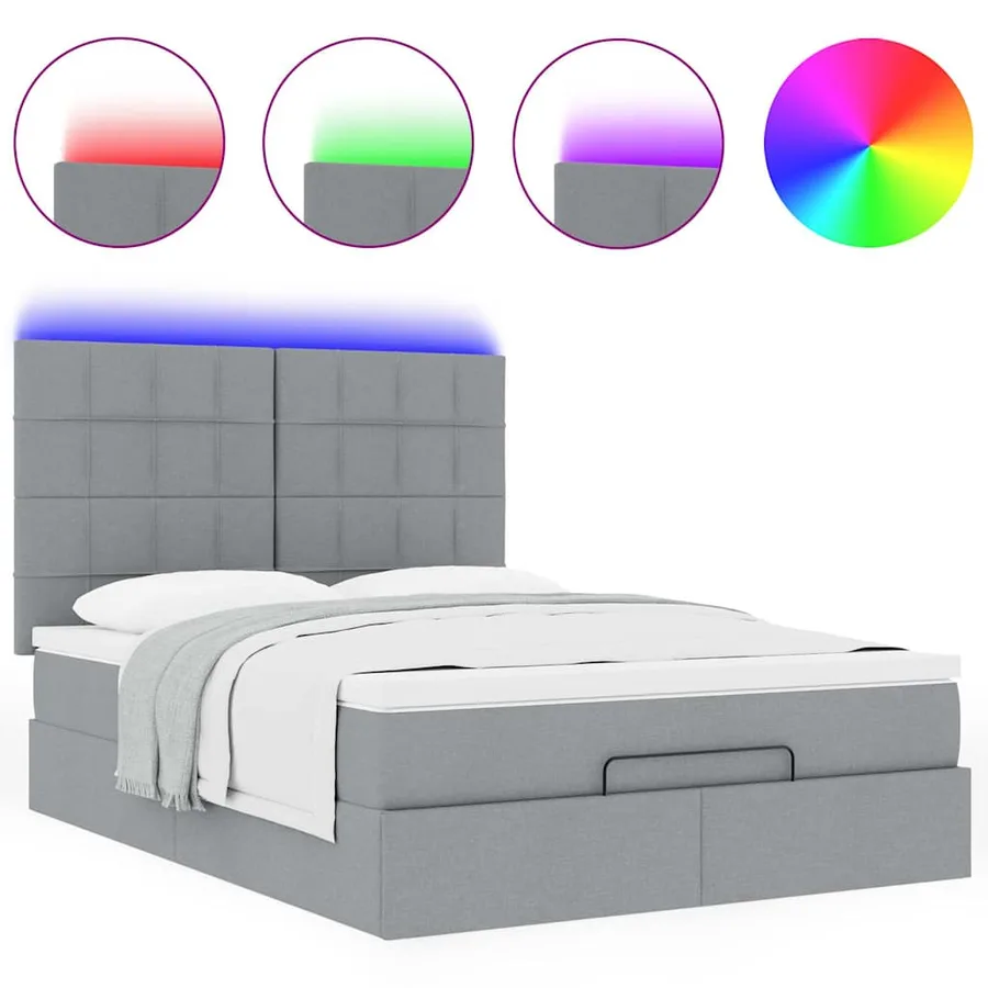 Cadre de lit ottoman et matelas gris clair 140x200 cm tissu - 5