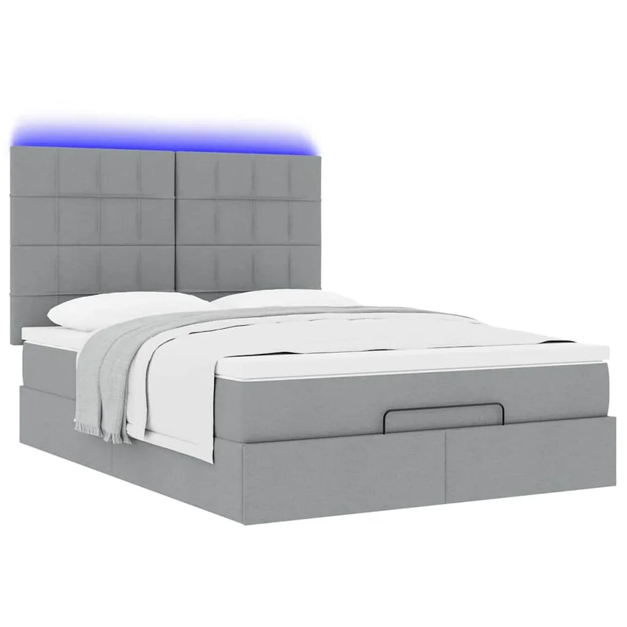 Cadre de lit ottoman et matelas gris clair 140x200 cm tissu - 6