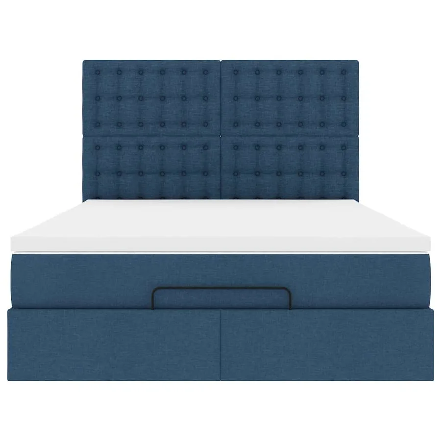 Cadre de lit ottoman avec matelas bleu 140x200 cm tissu - 7