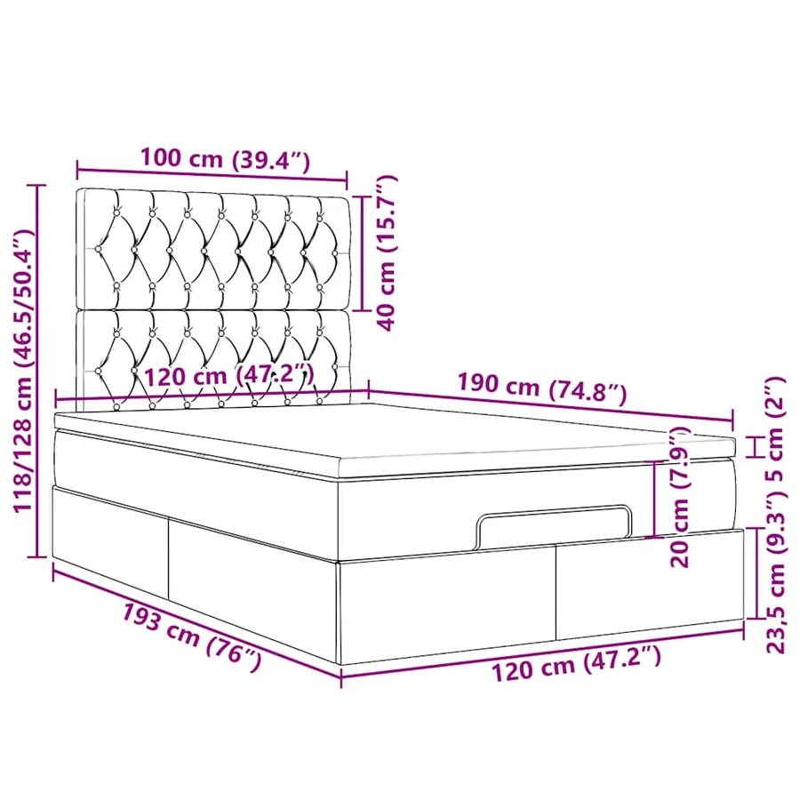 Cadre de lit ottoman avec matelas bleu 120x190 cm tissu - 18