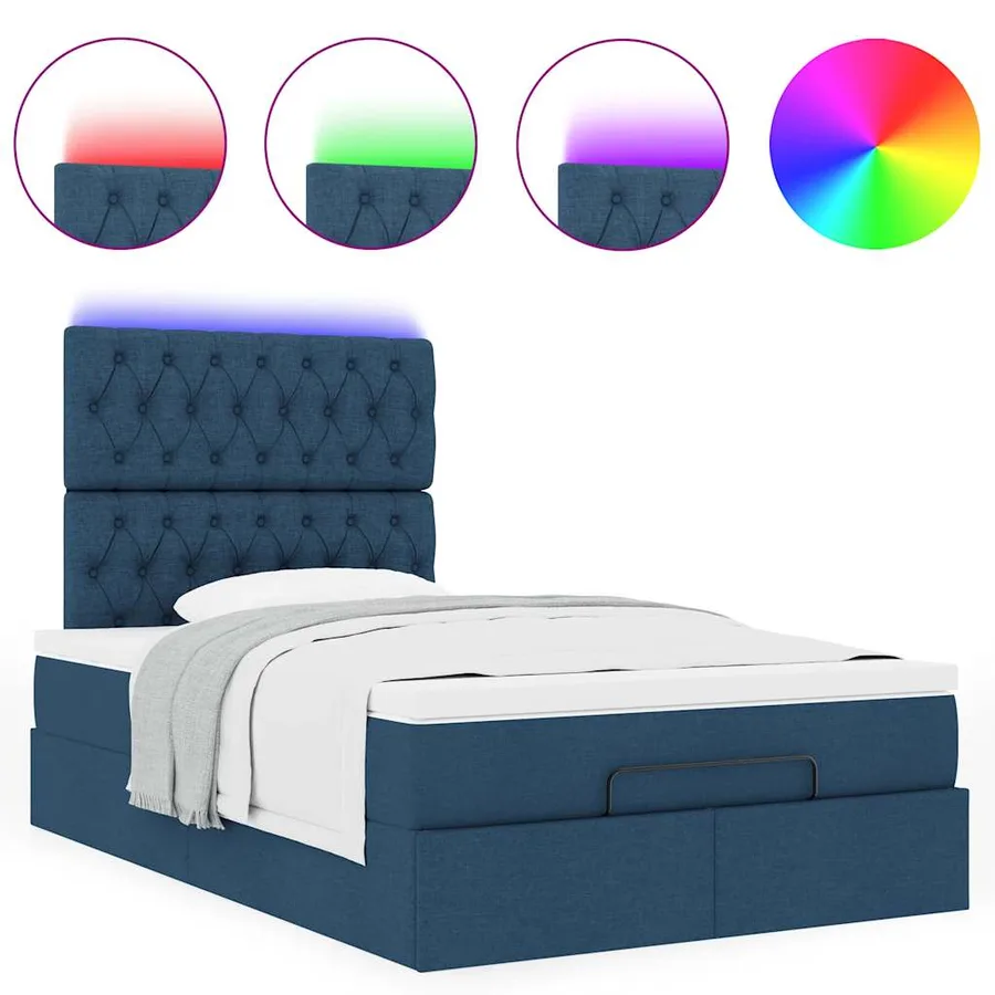 Cadre de lit ottoman avec matelas bleu 120x190 cm tissu - 5