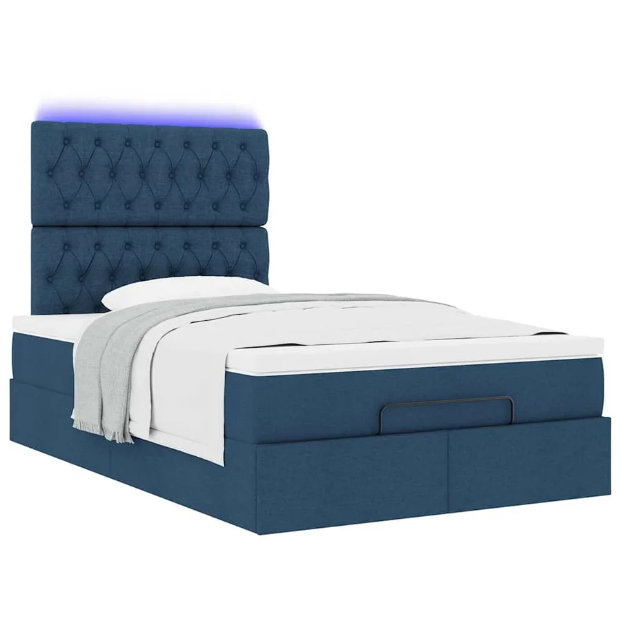 Cadre de lit ottoman avec matelas bleu 120x190 cm tissu - 6