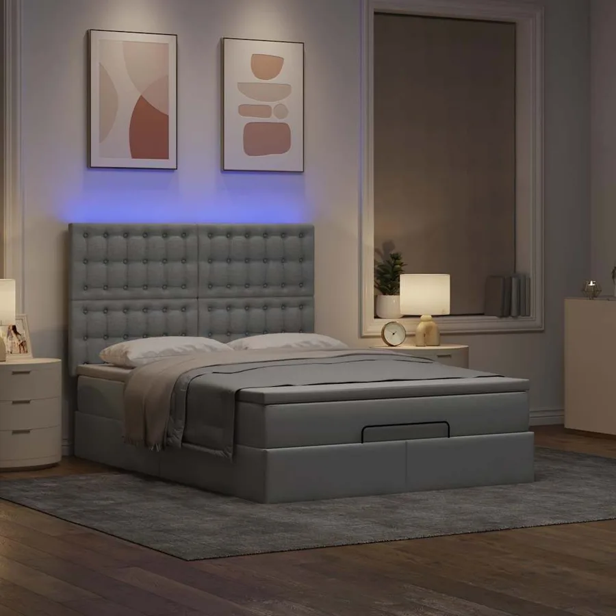 Cadre de lit ottoman et matelas gris clair 140x200 cm tissu - 3