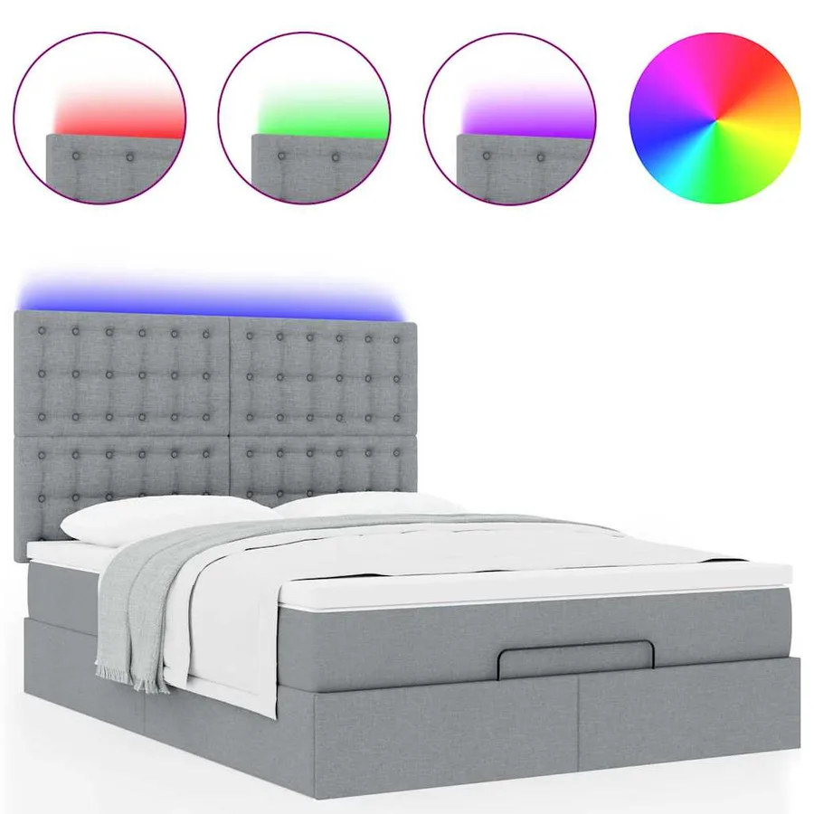 Cadre de lit ottoman et matelas gris clair 140x200 cm tissu - 5