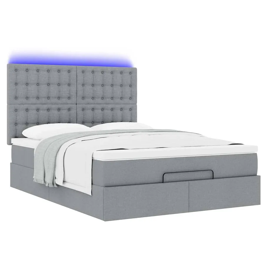 Cadre de lit ottoman et matelas gris clair 140x200 cm tissu - 6