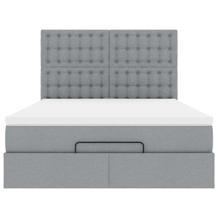 Cadre de lit ottoman et matelas gris clair 140x200 cm tissu - 8