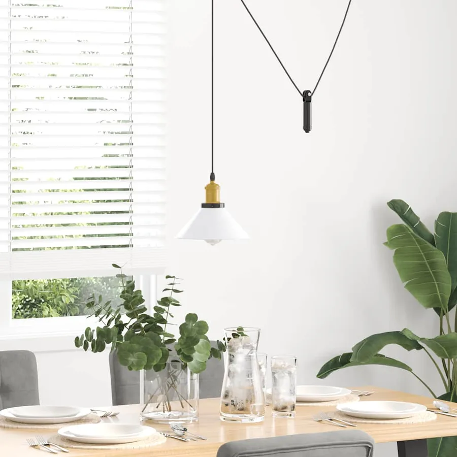 Lampe suspendue réglable hauteur E27 blanc brillant Ø22cm métal - 3