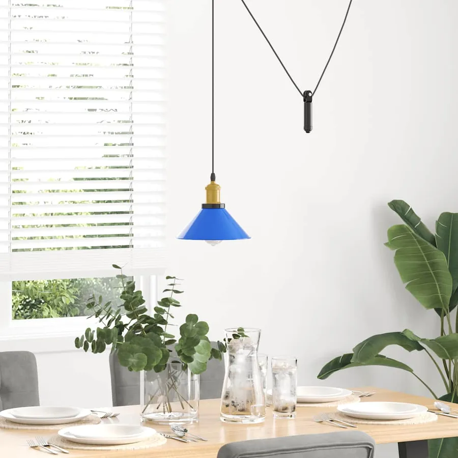 Lampe suspendue réglable hauteur E27 bleu foncé Ø 22 cm métal - 3