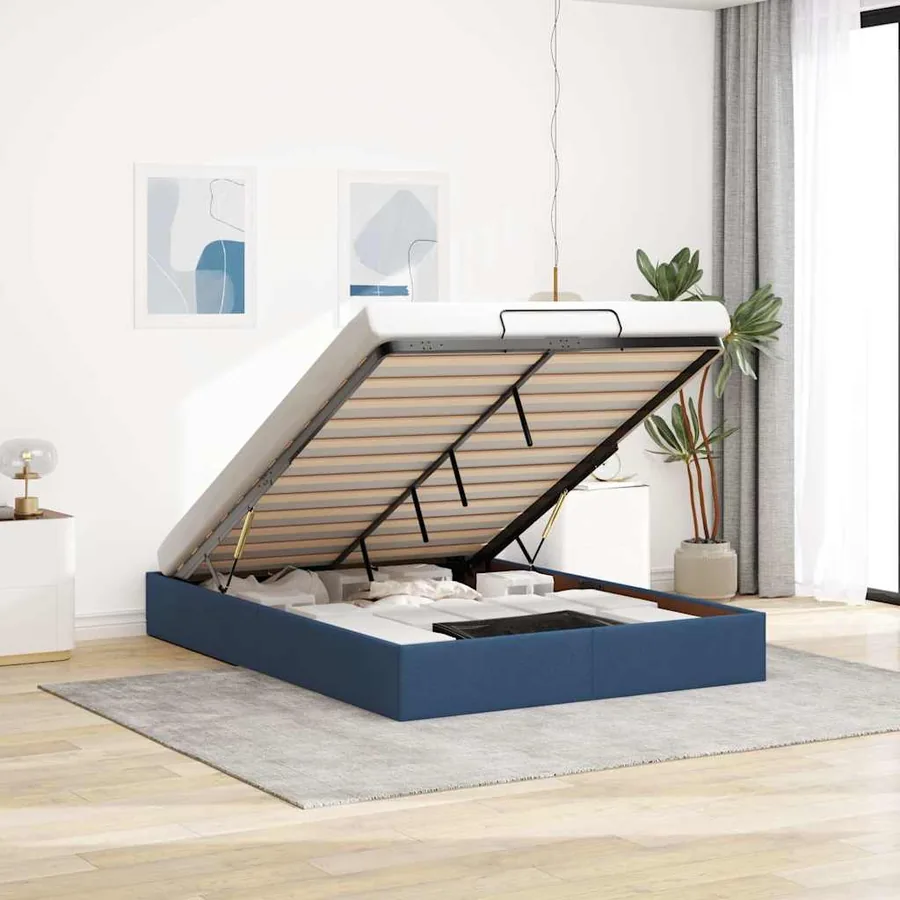 Cadre de lit ottoman sans matelas bleu 140x200 cm tissu