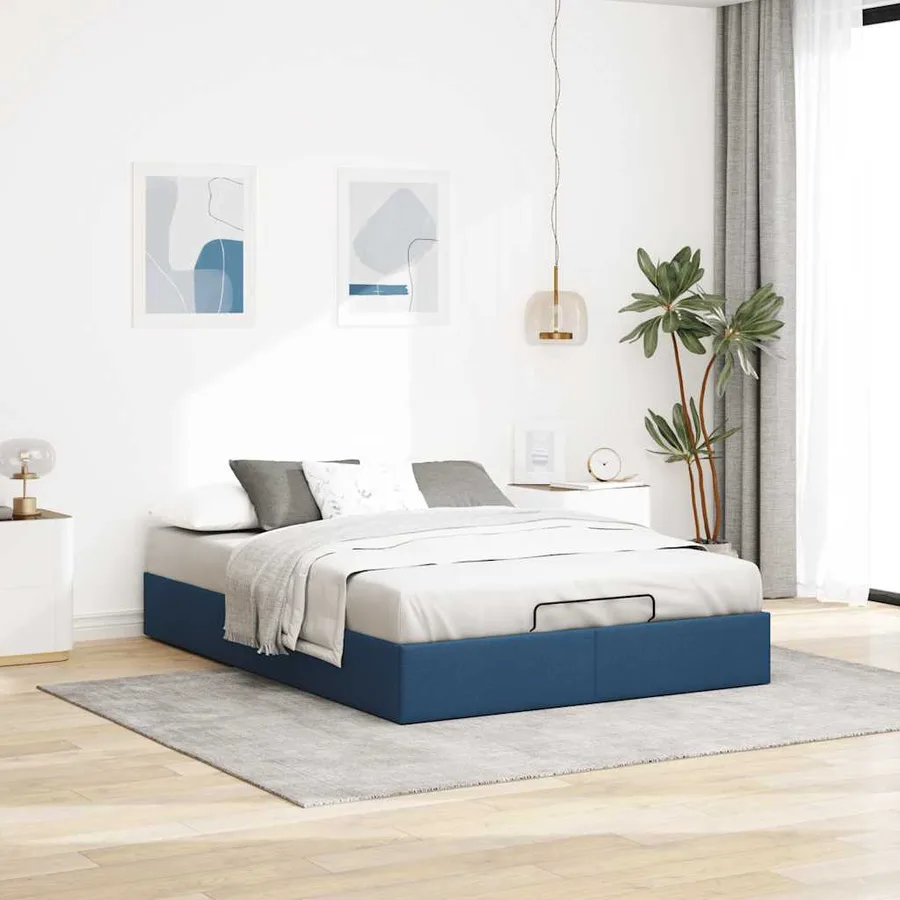 Cadre de lit ottoman sans matelas bleu 140x200 cm tissu - 3