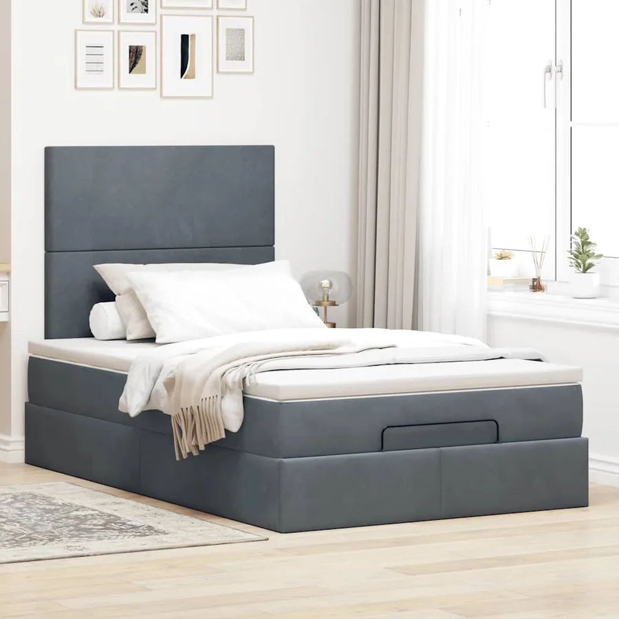 Cadre de lit ottoman et matelas gris foncé 120x200 cm velours - 3