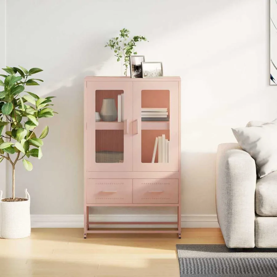 Buffet haut rose 68x39x111,5 cm acier - 4