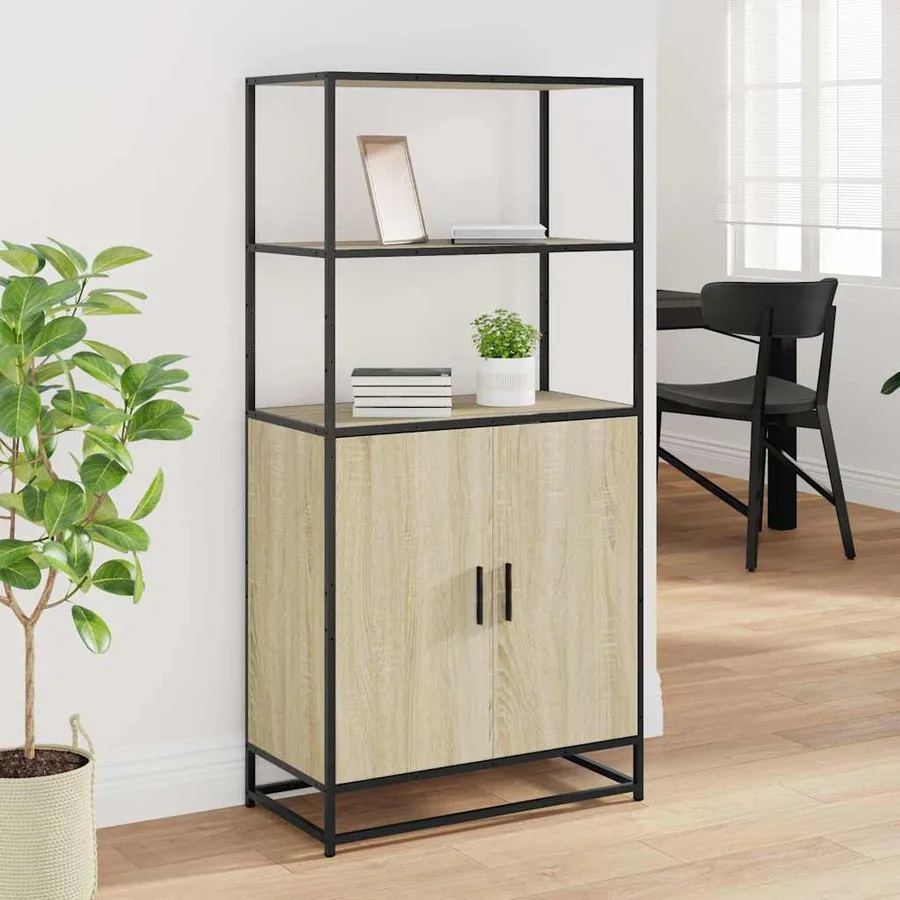 Buffet haut chêne sonoma 68x35x139 cm bois d'ingénierie métal - 3