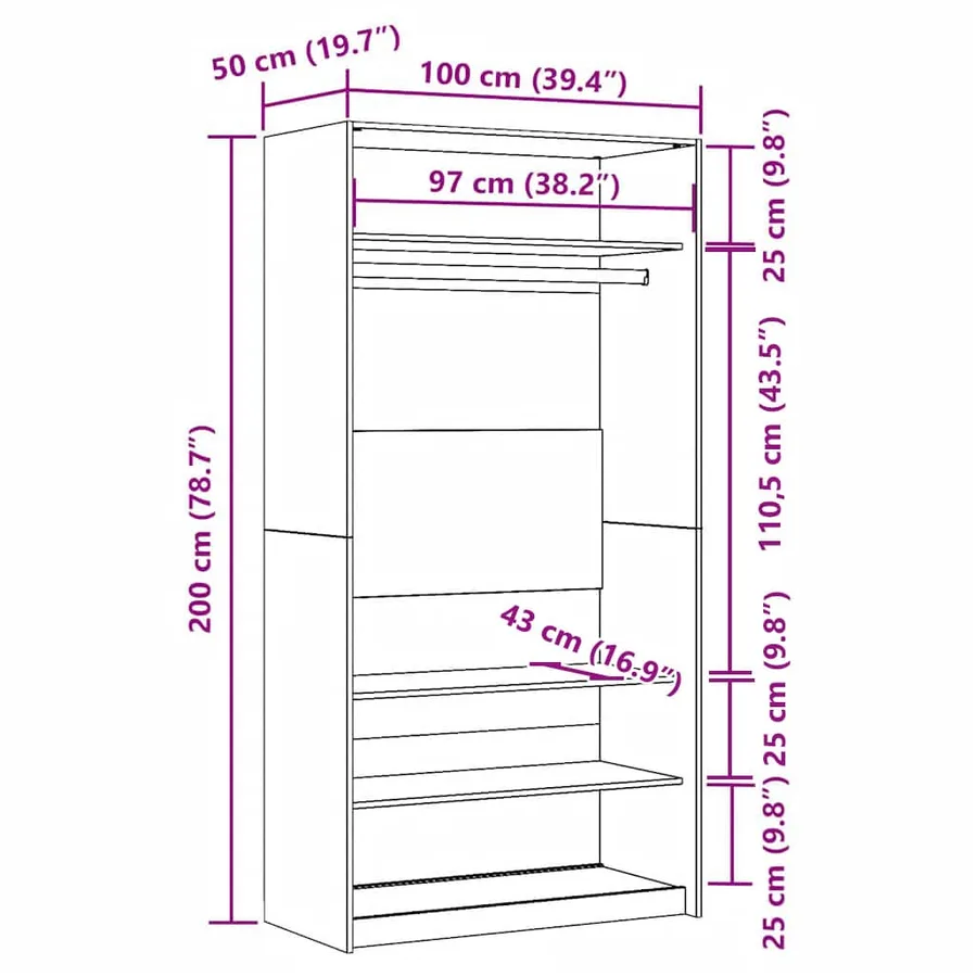 Garde-robe vieux bois 100x50x200 cm bois d'ingénierie - 9