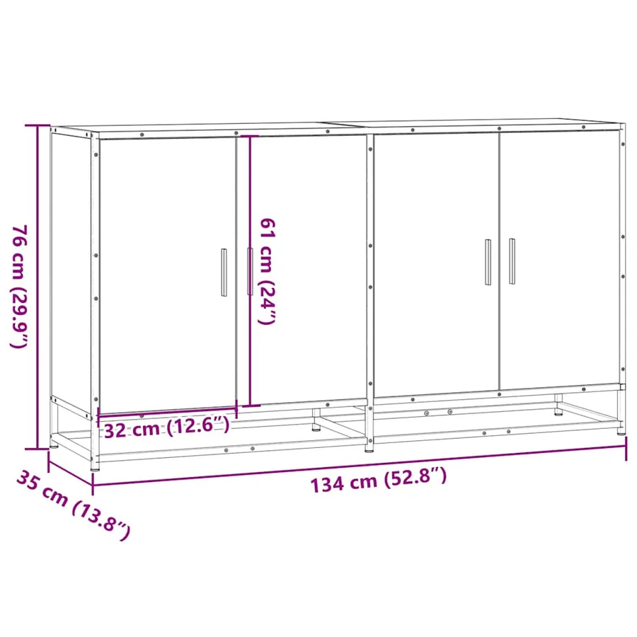 Buffet chêne fumé 134x35x76 cm bois d'ingénierie - 10