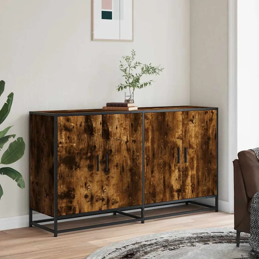 Buffet chêne fumé 134x35x76 cm bois d'ingénierie - 3